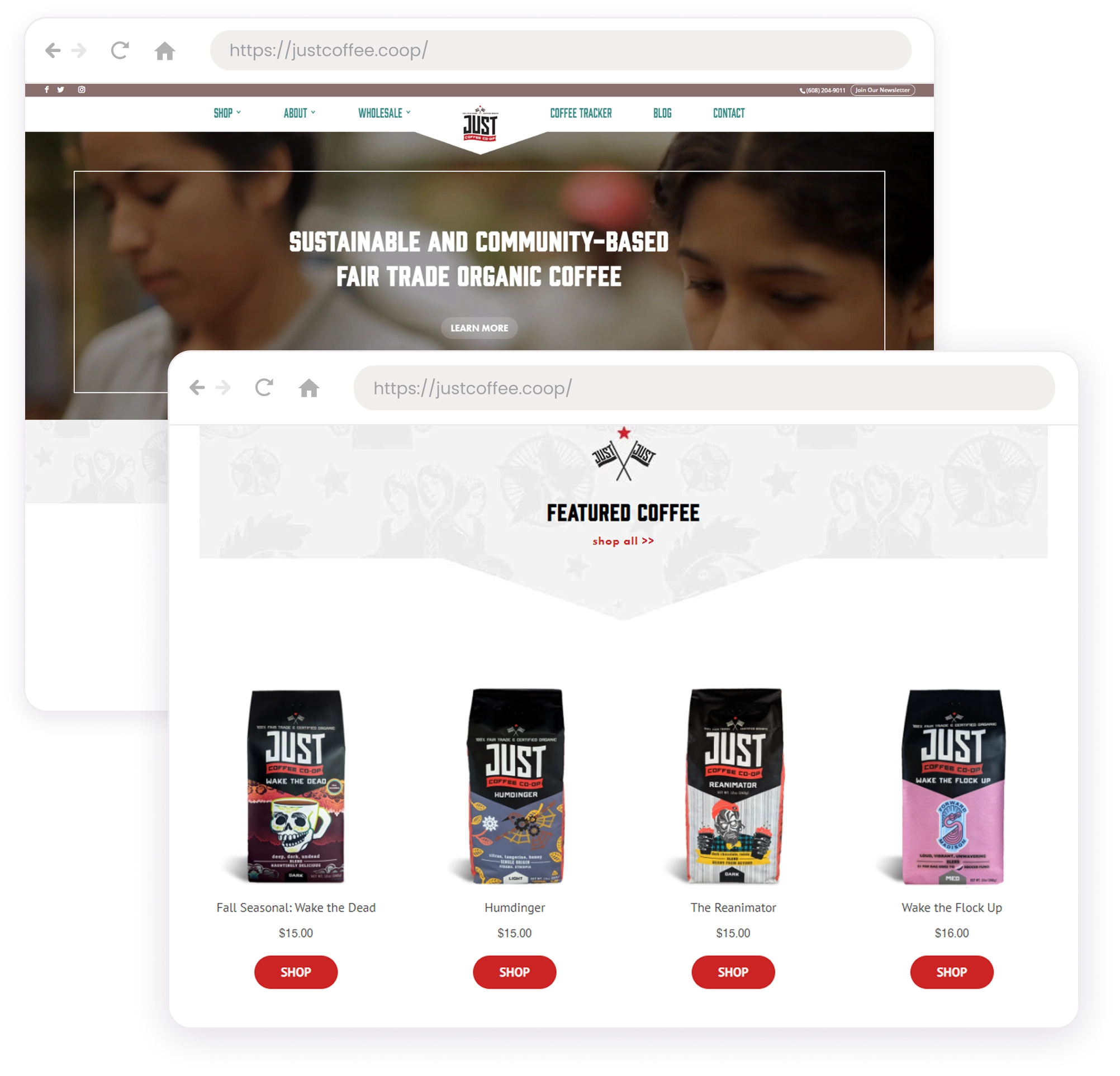 Featured products on the homepage