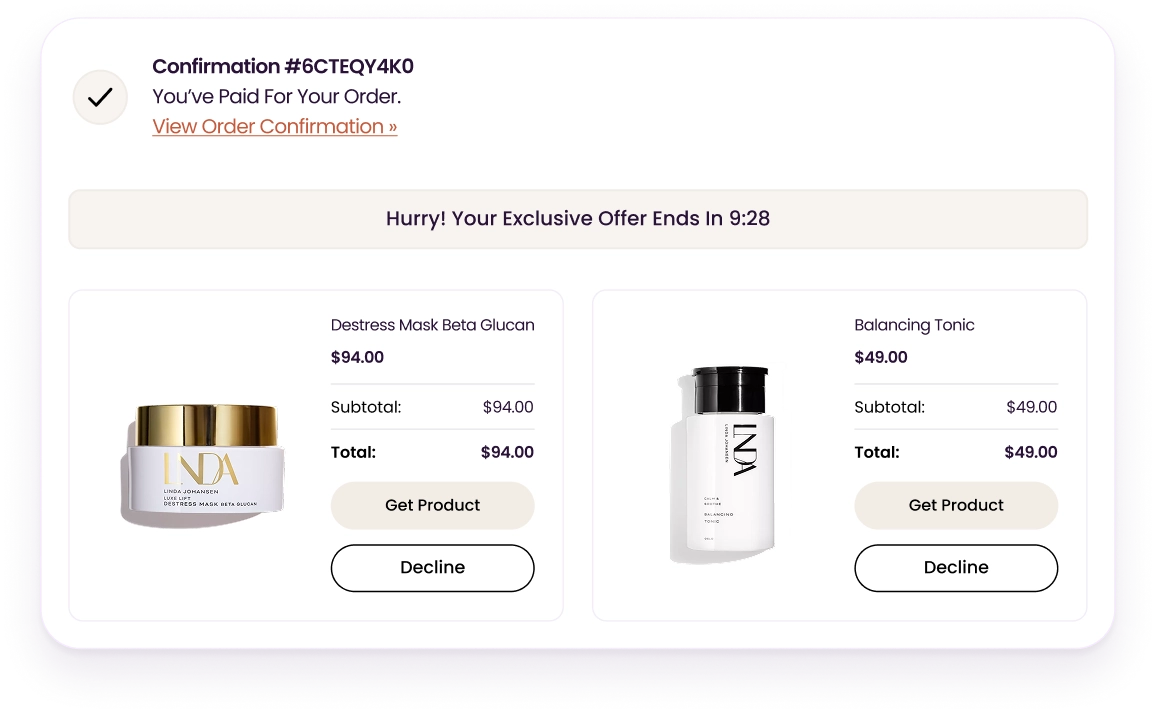 A Separate Post Purchase Page