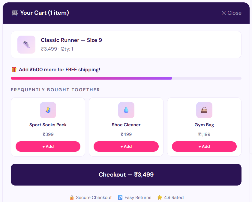 Shopify cart drawer upsell Wiser AI