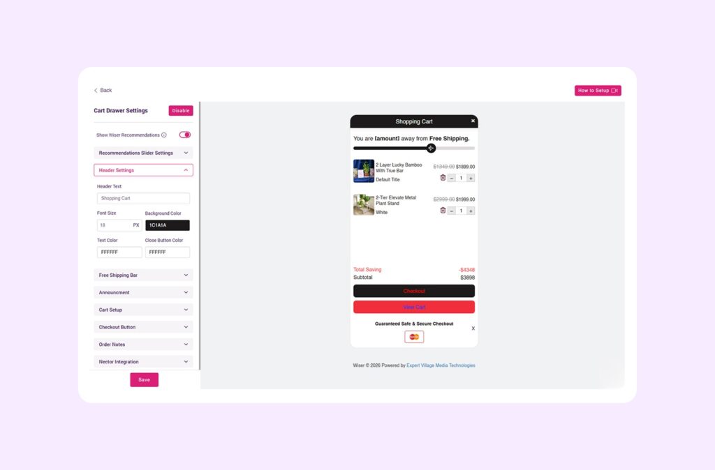 WISER Shopify Cart Drawer Upsell